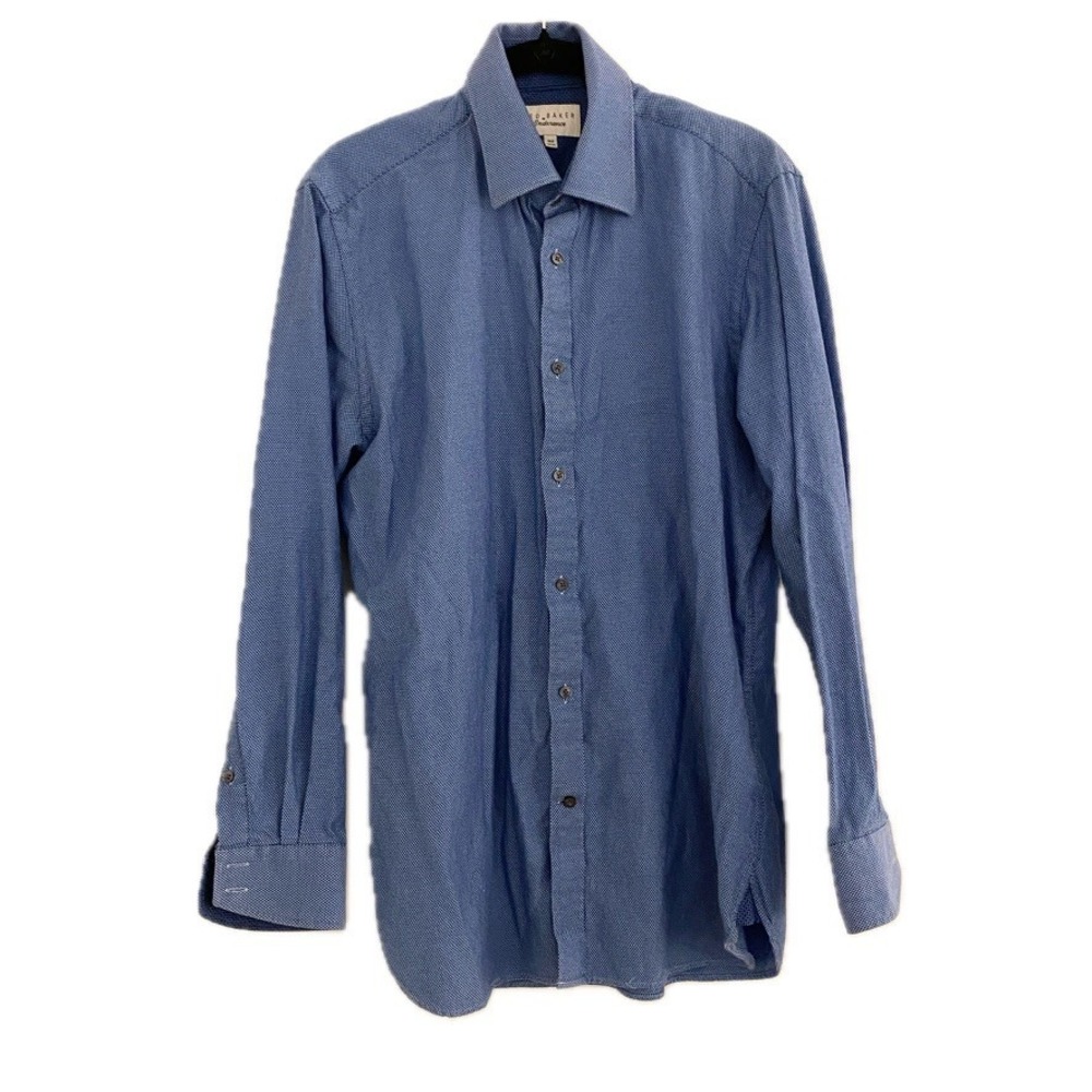 Ted Baker Endurance Blue Geometric Print Button Down Dress Shirt Size 15.5 32 33